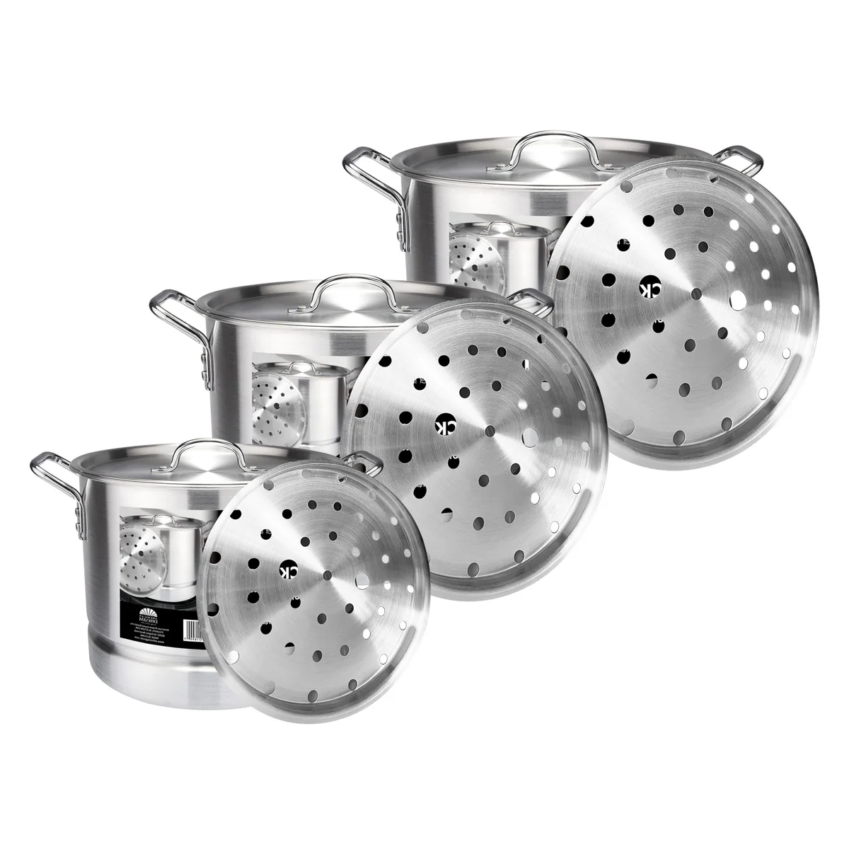 3 Piece Aluminum Stock Pot Set with Steamer - 24Qt, 32Qt, 40Qt