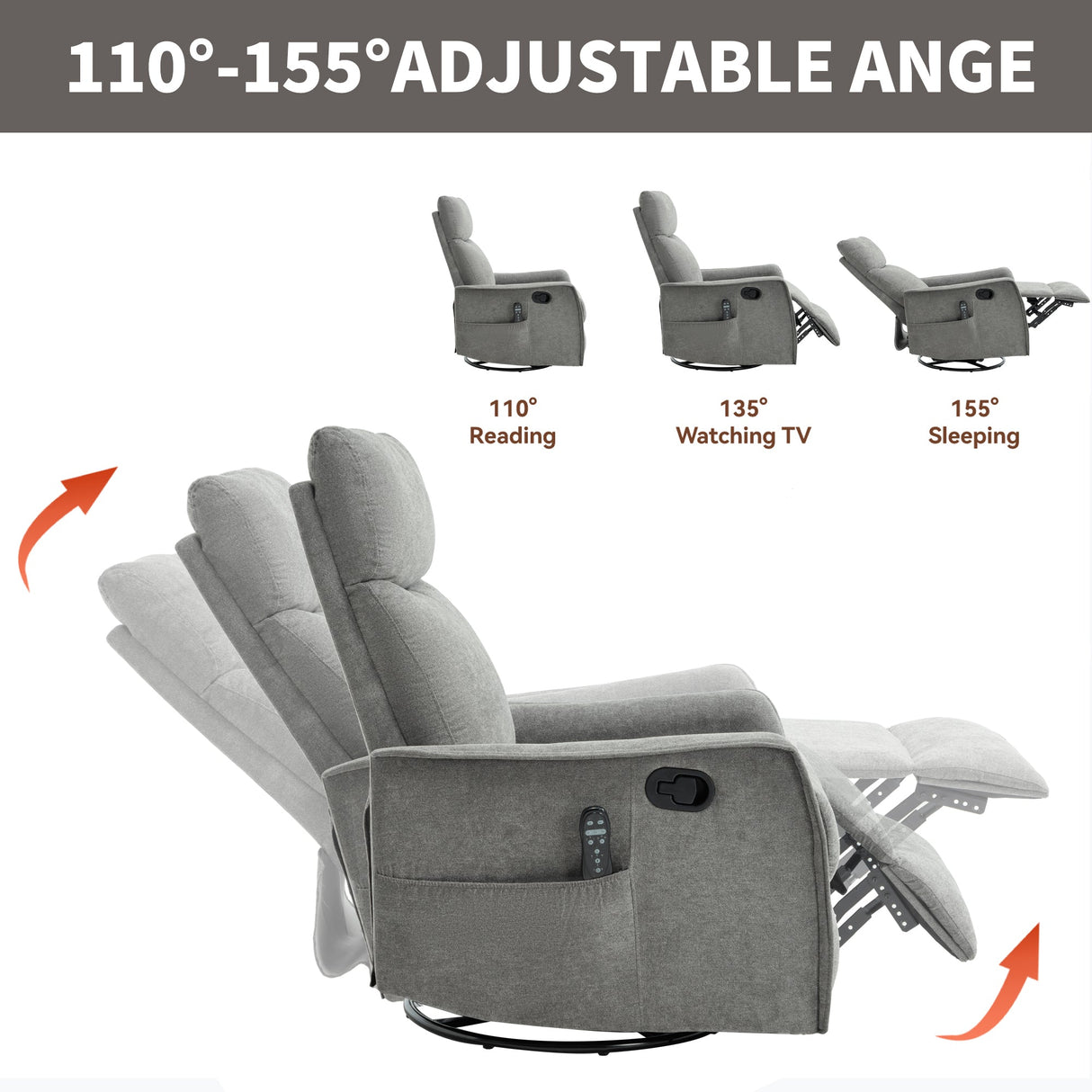 Heat Massage Manual Recliner Chair with Rocker and Swivel