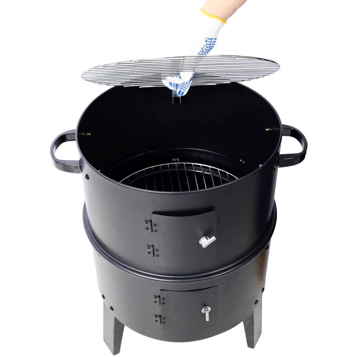 Portable Charcoal Smoker Grill For Outdoor Cooking - Black