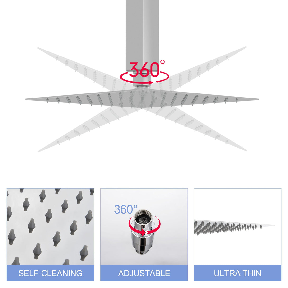 8" Square Rain Shower Head, Ceiling / Wall Mount Stainless Steel Bath Fixture