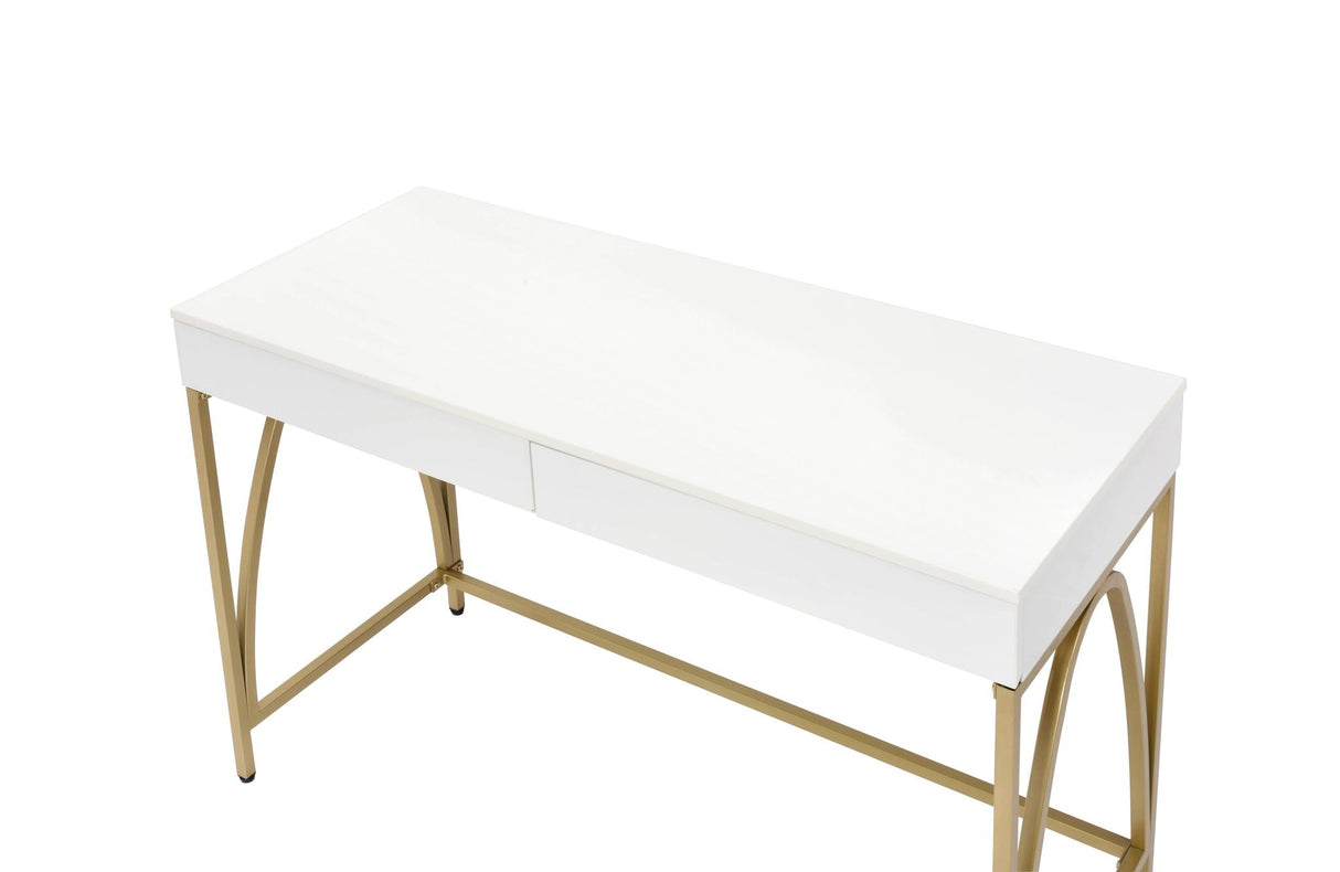 Lightmane - Vanity Desk (Same 92660) - White High Gloss & Gold