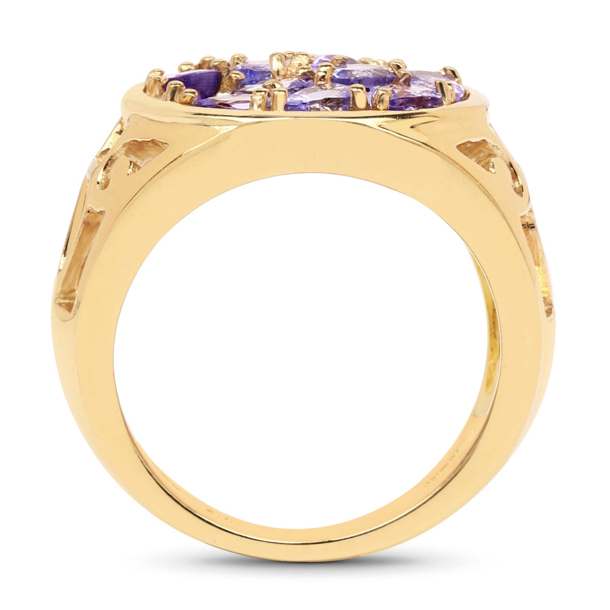 14K Yellow Gold Plated 1.82 Carat Genuine Tanzanite .925 Sterling Silver Ring