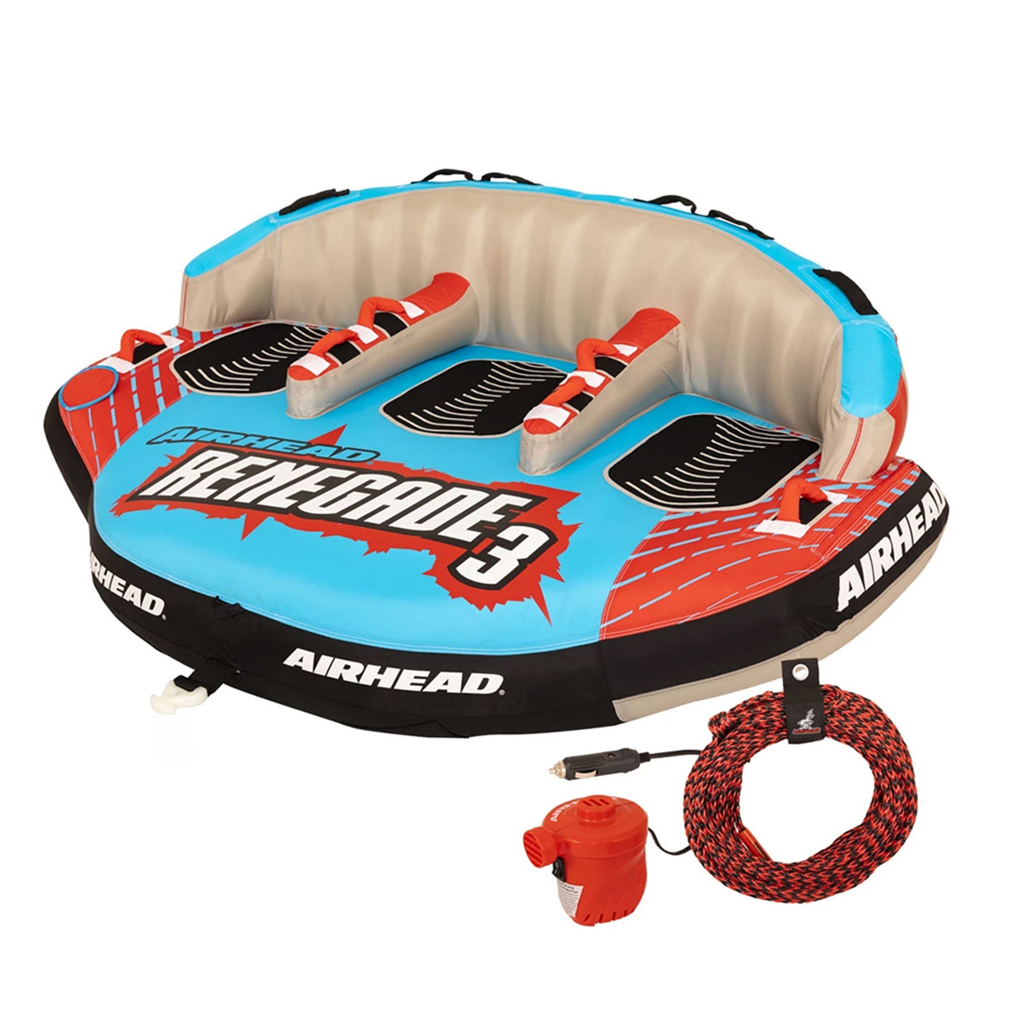 Airhead-Renegade-3-Person-Inflatable-Towable-Water-Tube-Kit-w/-Boat-Rope-&-Pump-Towable-Rafts-&-Tubes