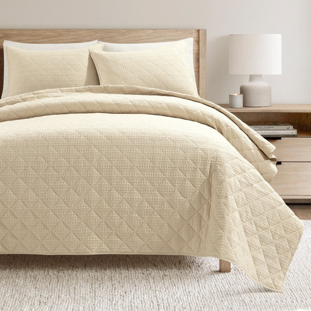 Haniya Solid Waffle Woven Cotton Textured Quilt Set
