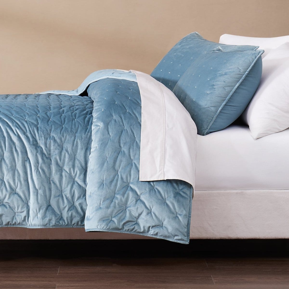 Haven Velvet Embroidered Stitch Cozy Super Soft Quilt 3 Piece Set