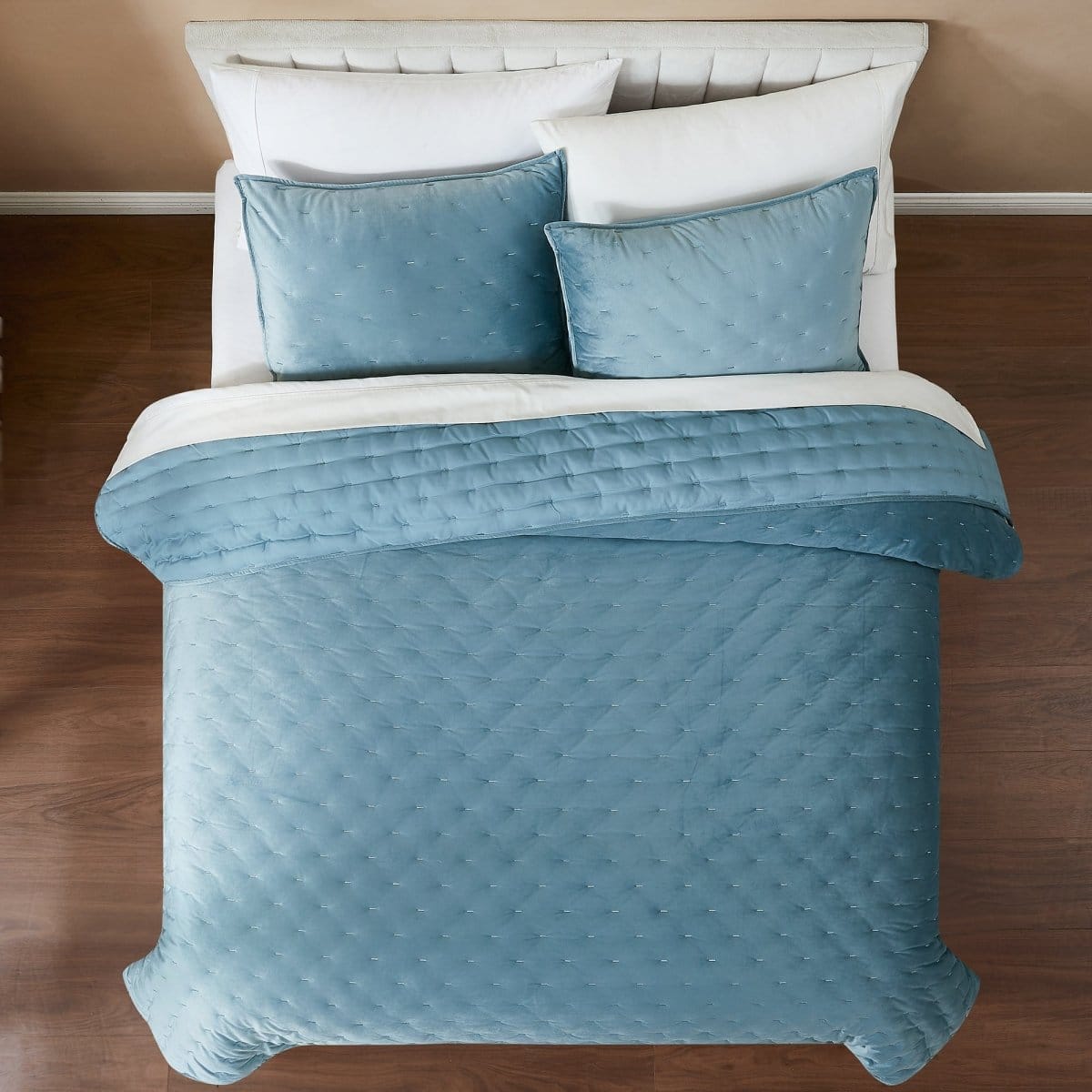 Haven Velvet Embroidered Stitch Cozy Super Soft Quilt 3 Piece Set