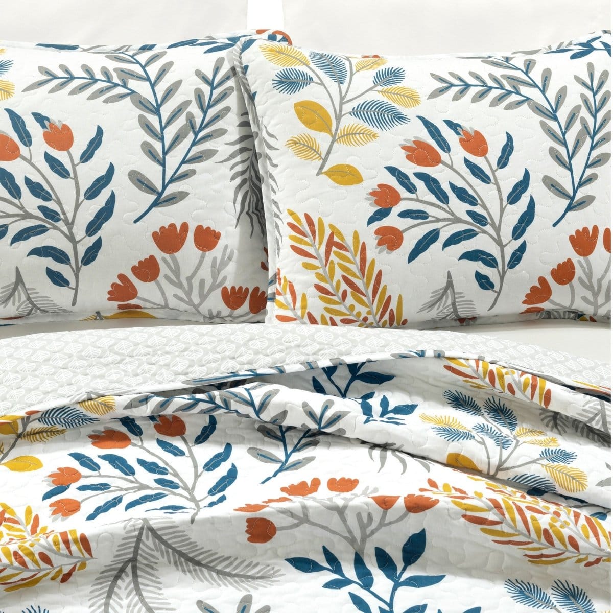 Boho Botanical Floral Quilt 3 Piece Set