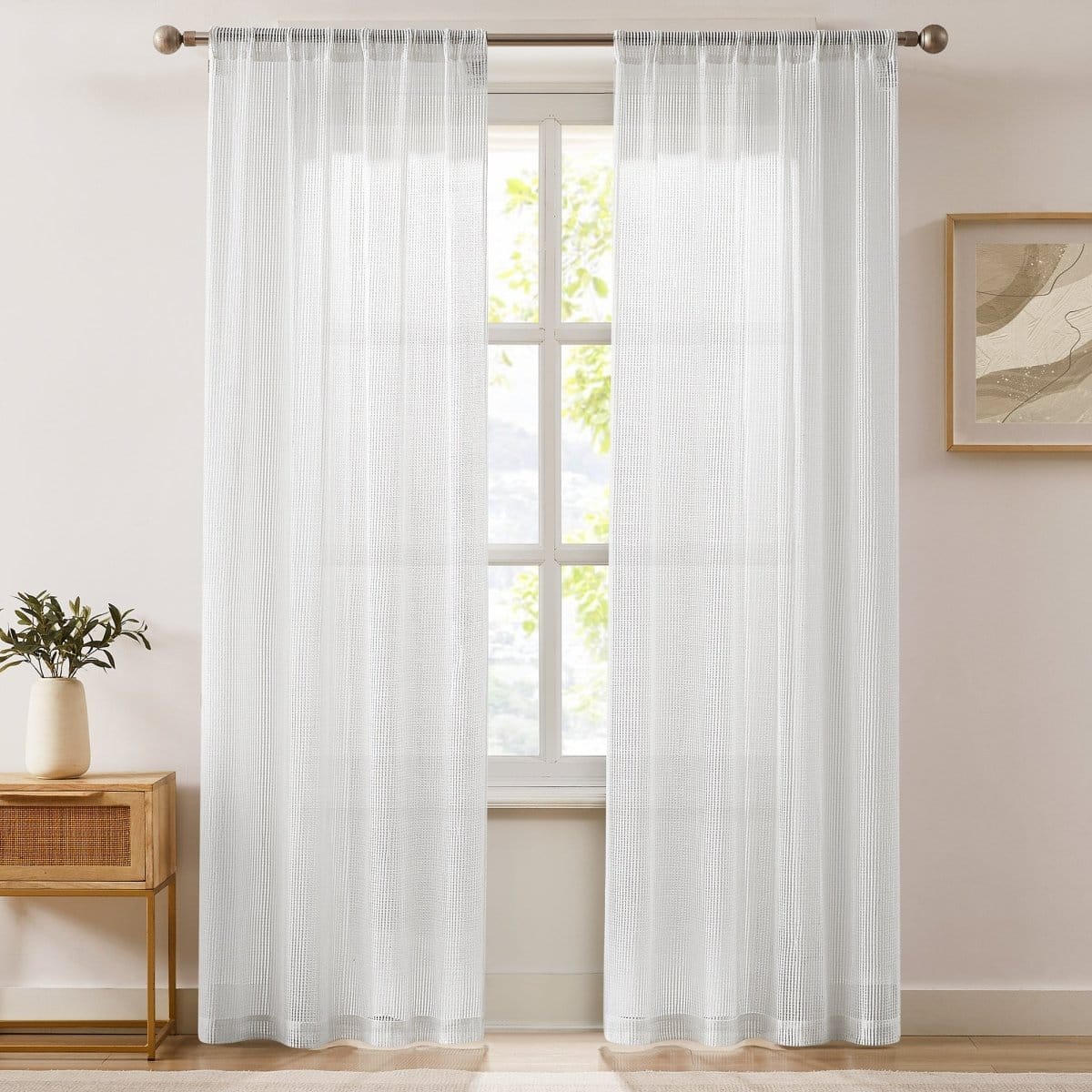 Milla Knitted Textured Sheer Window Curtain Panel Pair