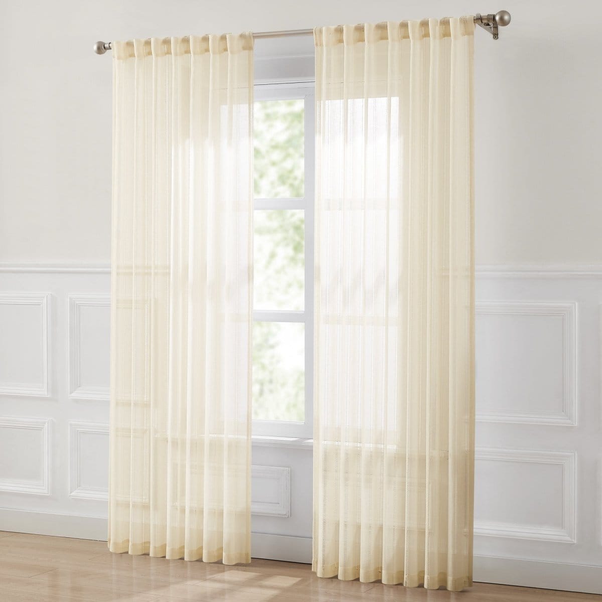 Calia Textured Stripe Sheer Window Curtain Panels