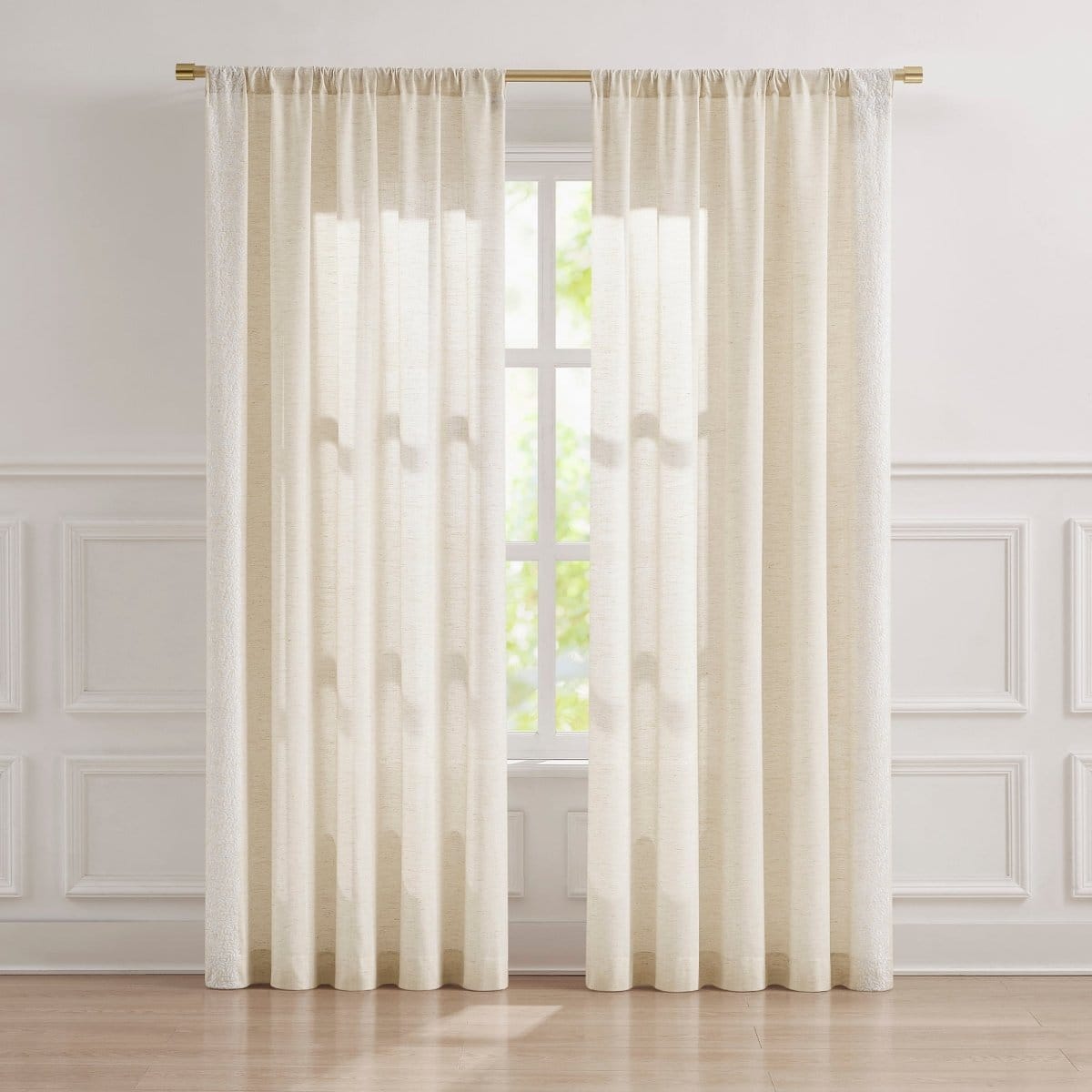 Emily Leaves Embroidered Window Curtain Panels