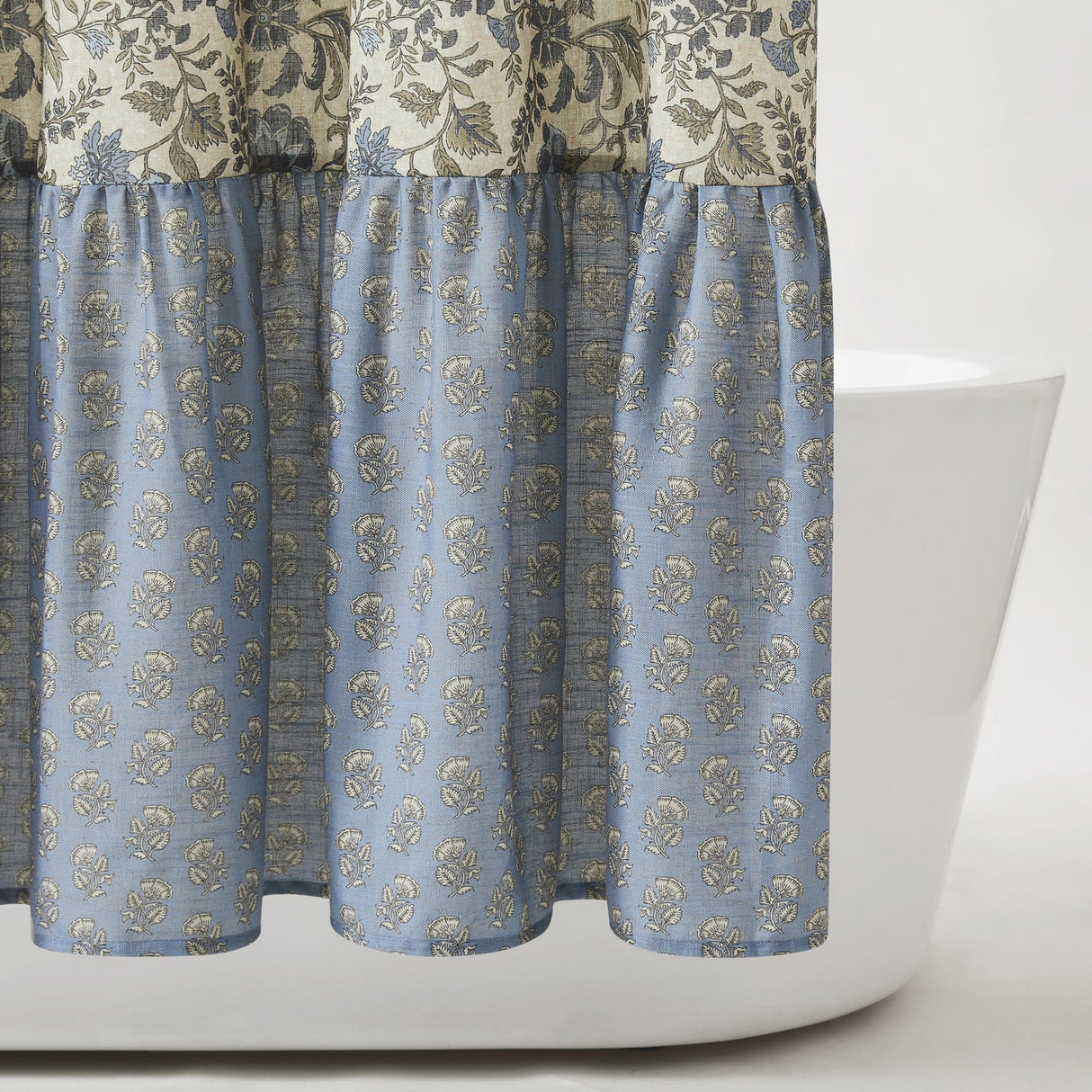 Lillian Block Print Linen Textured Shower Curtain