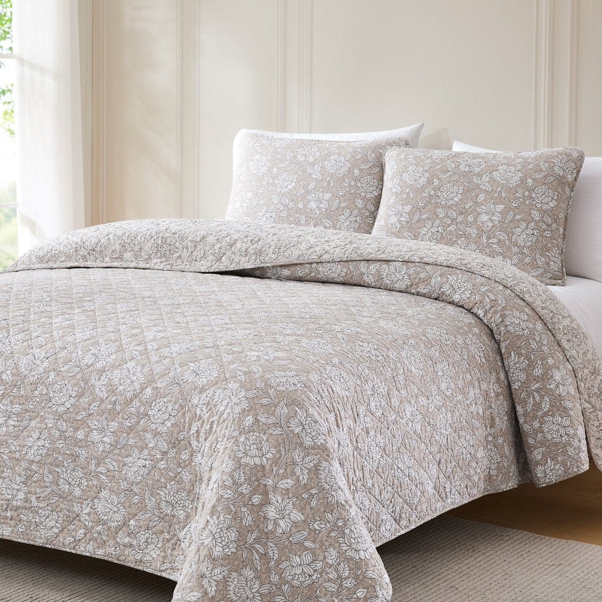Zara Floral Block Reversible Cotton Quilt Set