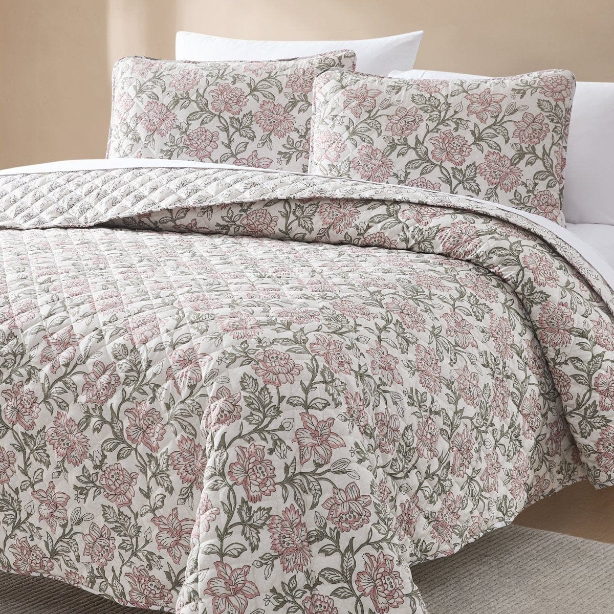 Zara Floral Block Reversible Quilt Set