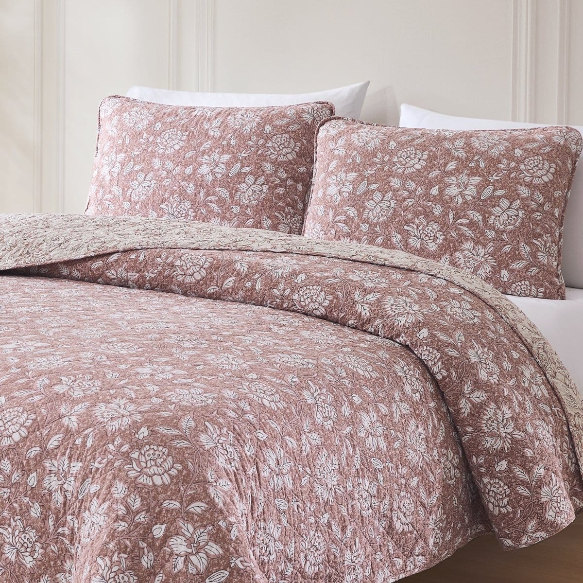 Zara Floral Block Reversible Cotton Quilt Set