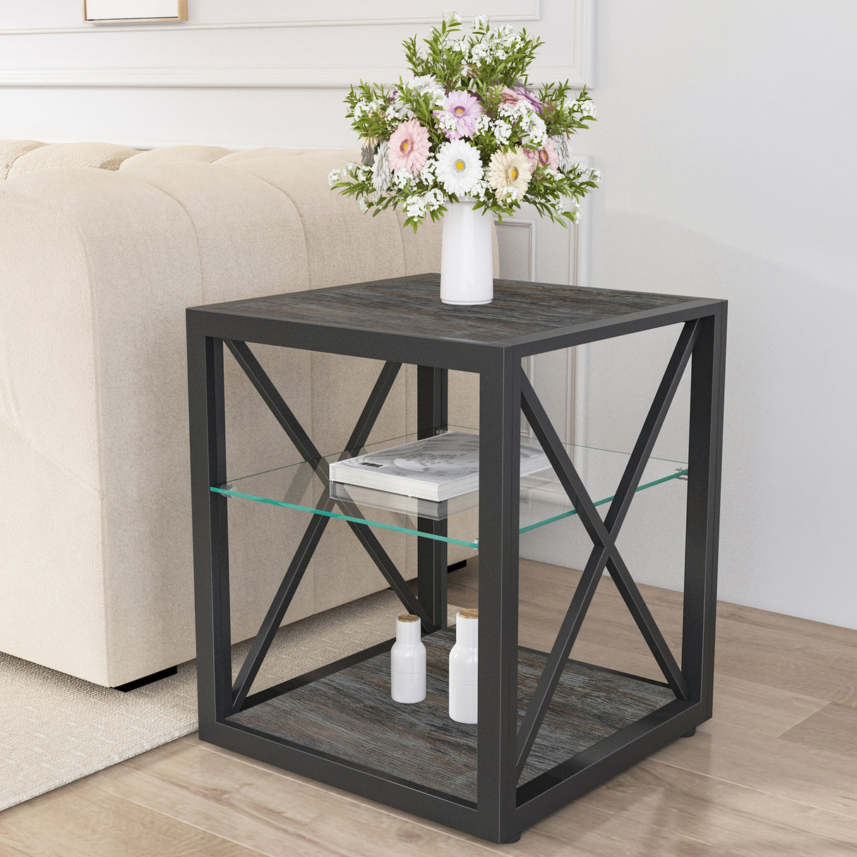 1-piece-Modern-End-Table-Nightstand-for-Bedroom-&-Living-Room,-Tempered-Glass&-Rustic-Wood-Grain-MDF,-Industrial-Style-Side-Table-Coffee-Tables-and-End-Tables