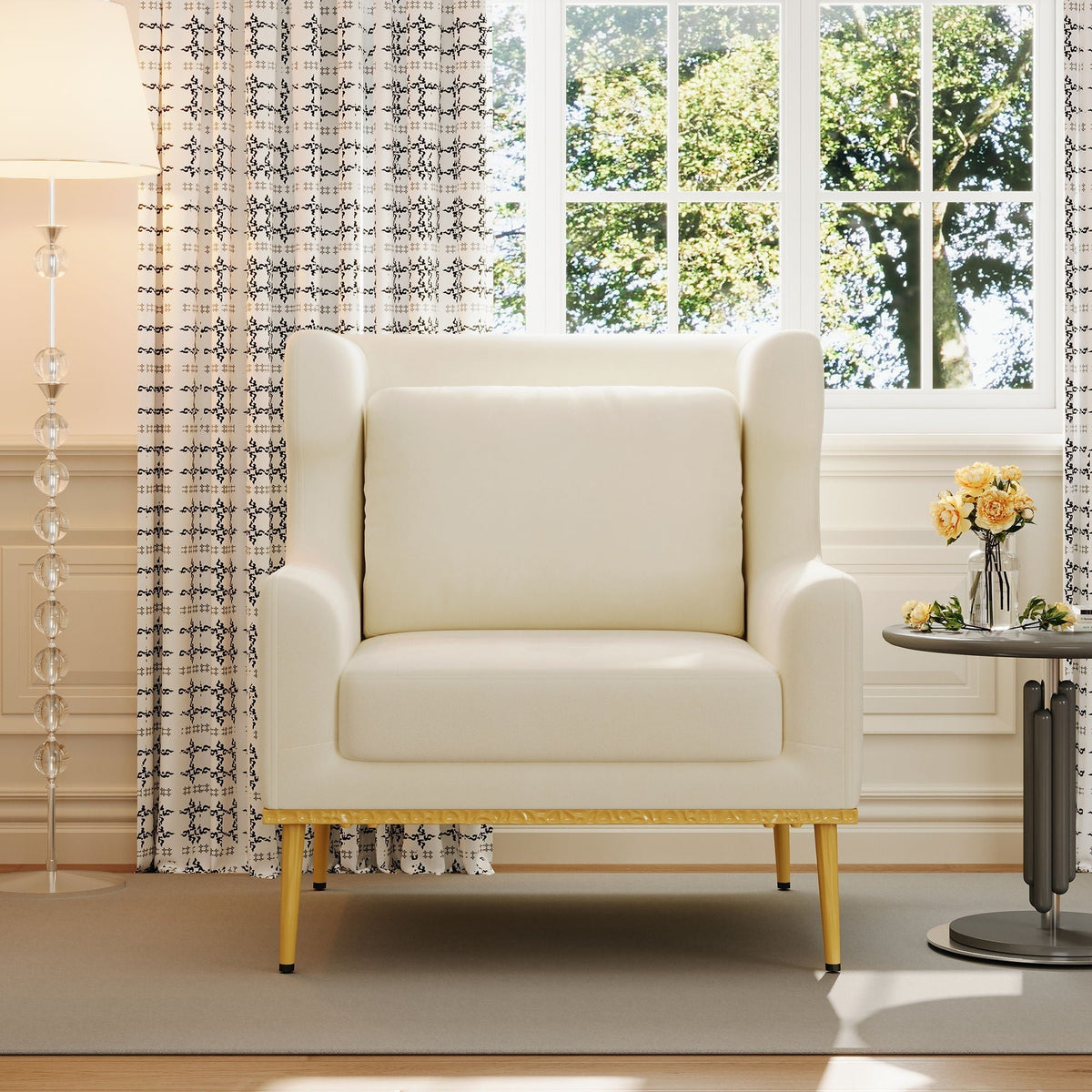 Elegant Curved Armrest Accent Armchair with Plush Foam Cushion - Green, Purple, Black, Beige