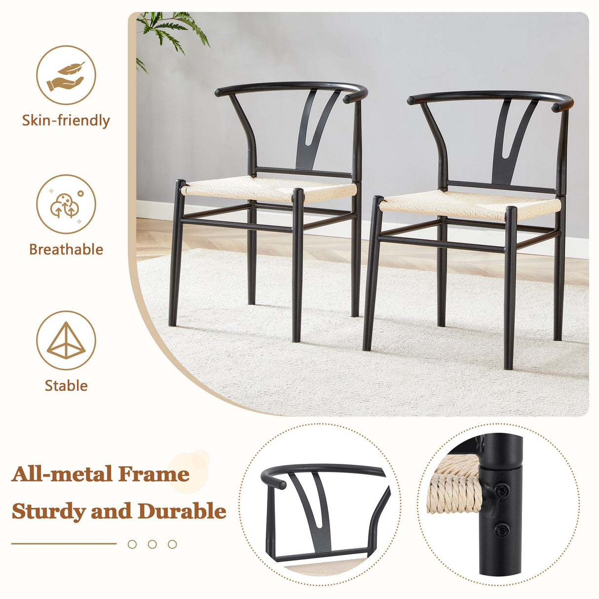 Wesborn Chair - Y-Shaped Medieval Style Armchair for Dining Table, Set of 4
