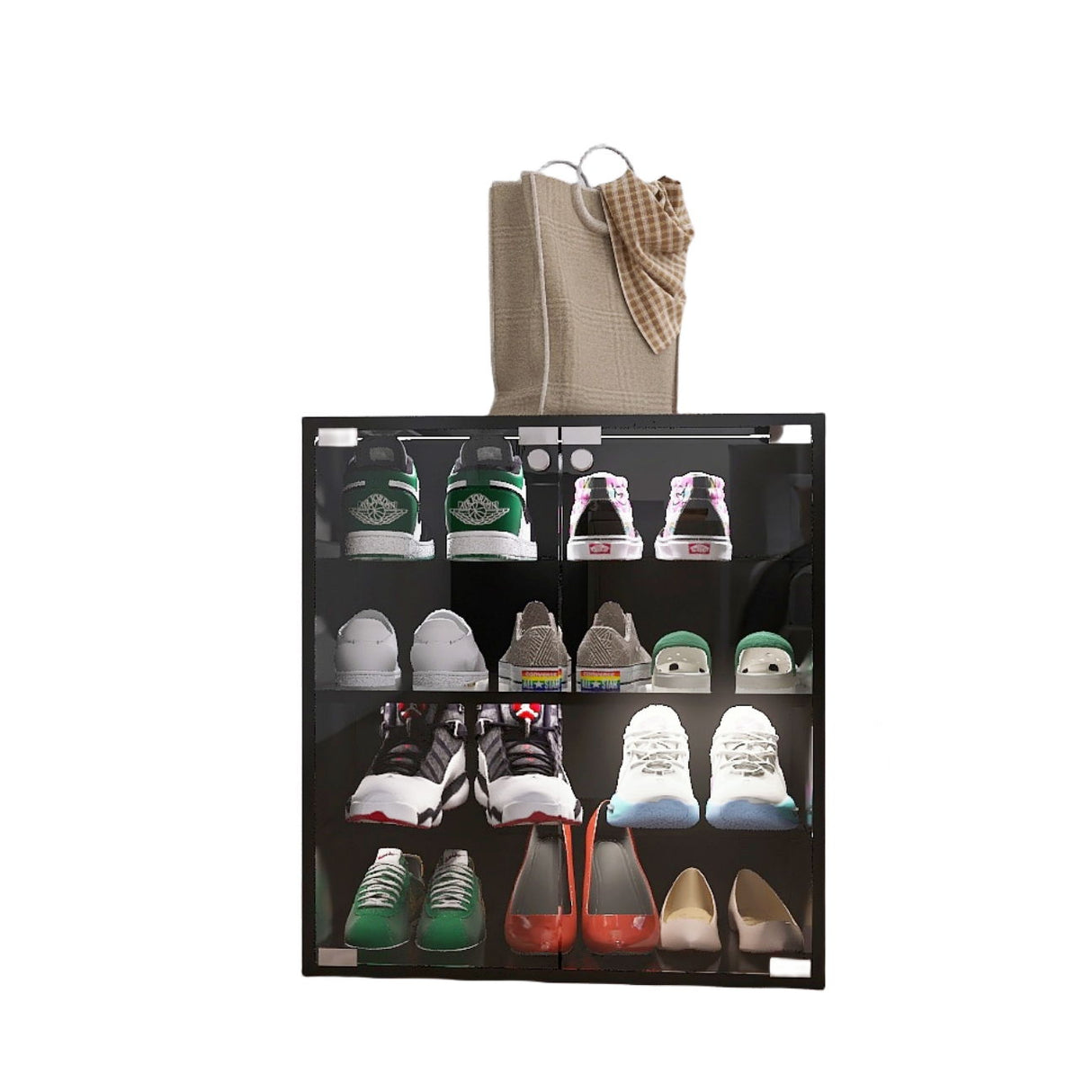 4 Layers Shoe Cabinet With Glass Door And Glass Layer Shoes Display Cabinet With LED Light Bluetooth Control - Black