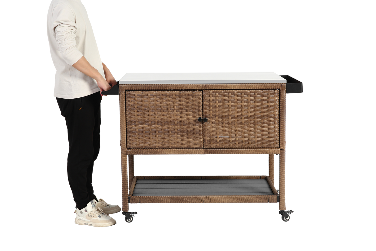 Outdoor Wicker Bar Cart