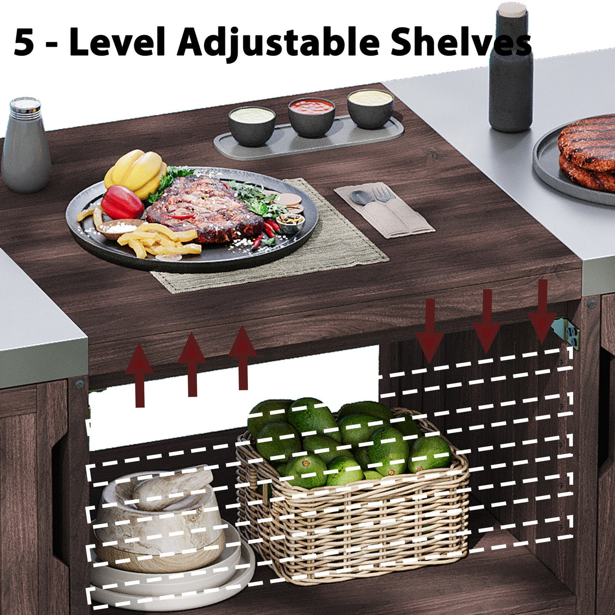 K&K 66.5' Outdoor Kitchen Island for Big Green Egg Grills