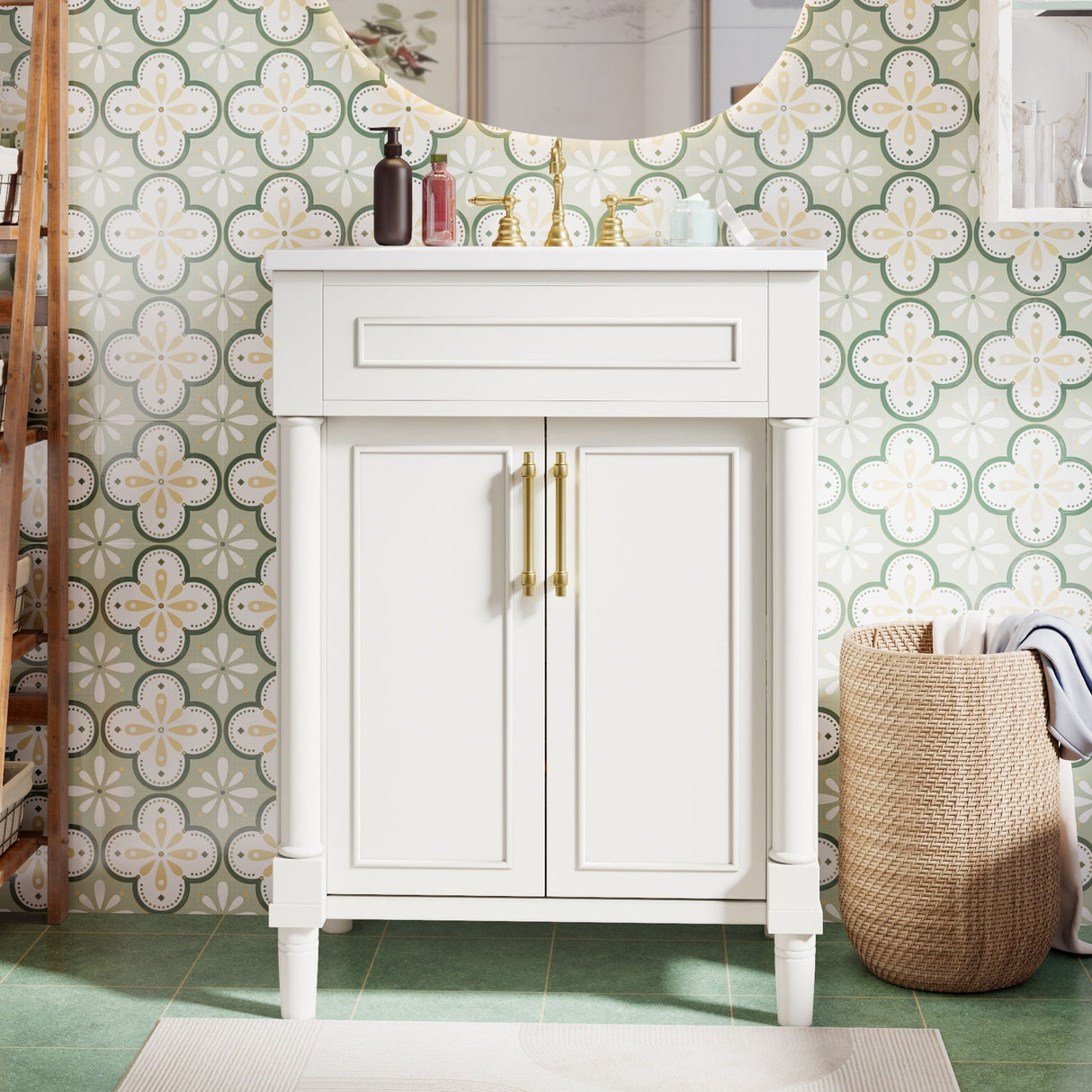 Bathroom Vanity with Integrated Sink and 2-Door Cabinet