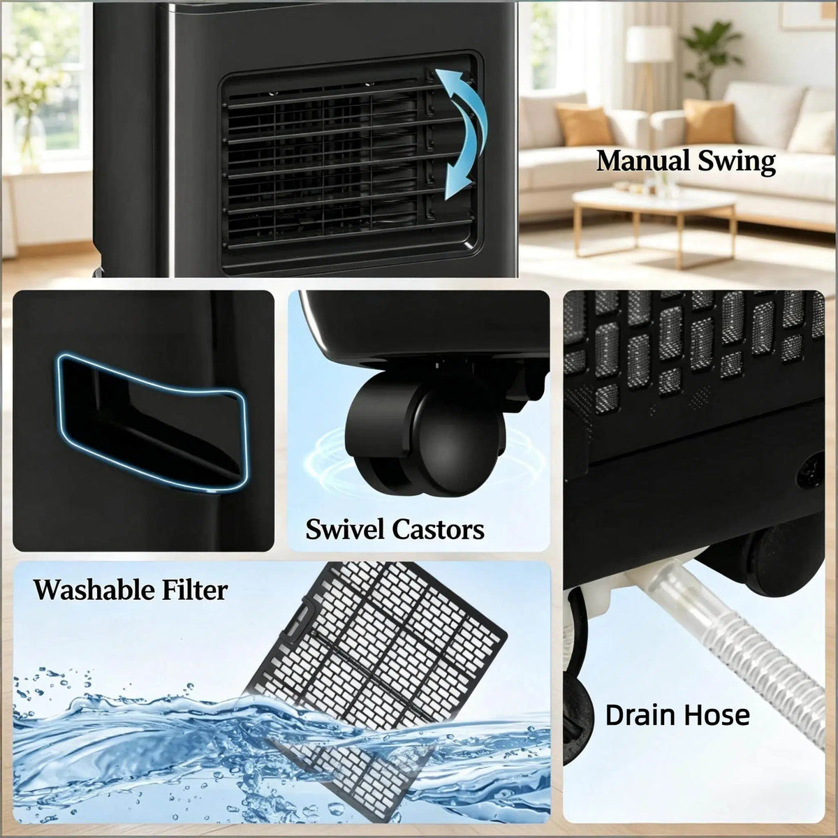 Portable Air Conditioner with Five Modes – Black ABS Plastic