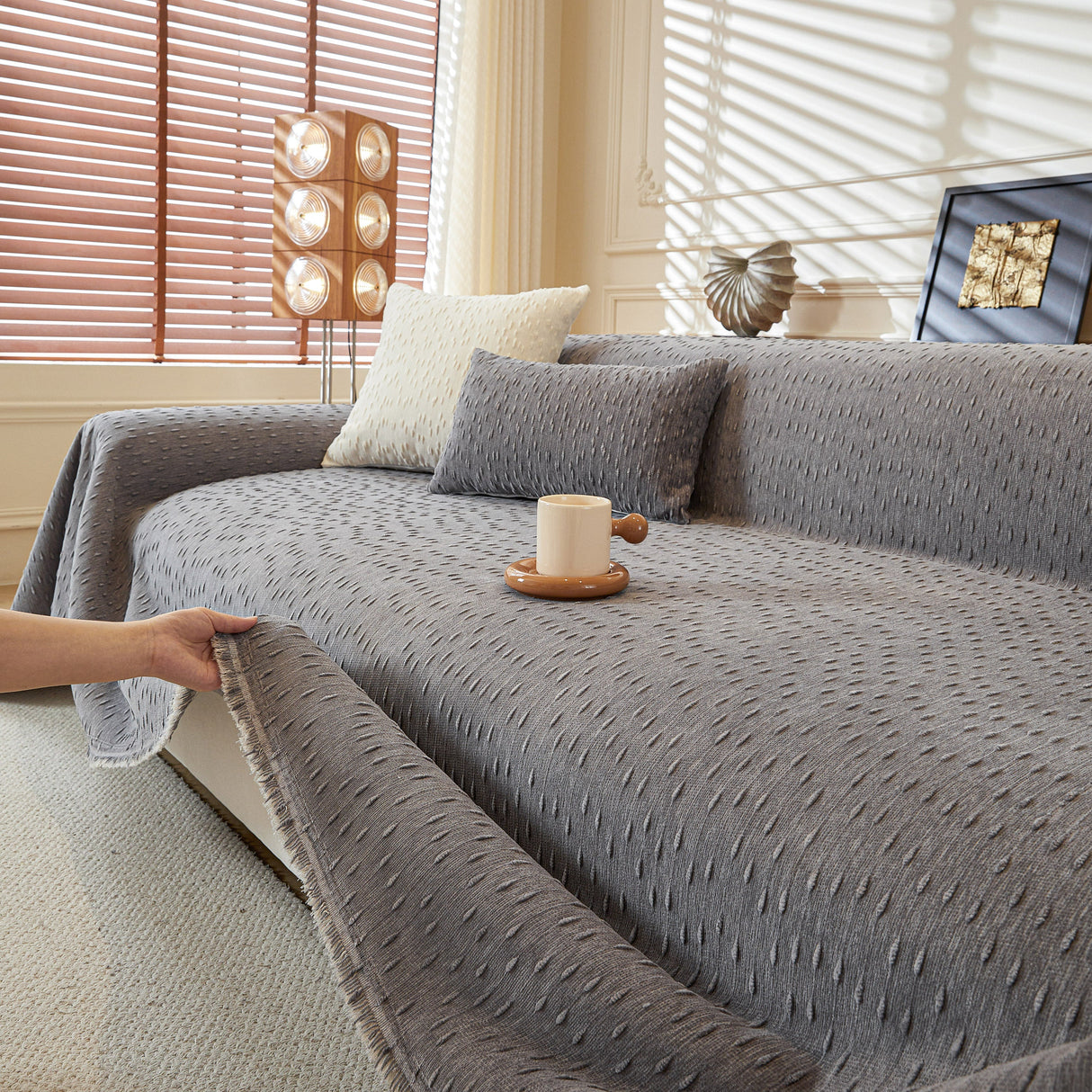 Textured Throw Blanket with 3D Dobby Weave, Minimalist Furniture Protector for Couch
