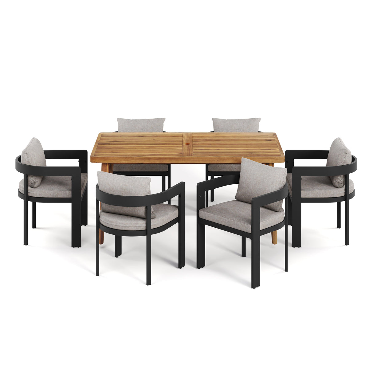 Outdoor Patio 7PCS Dining Set with Aluminum Chairs and Acacia Wood Table