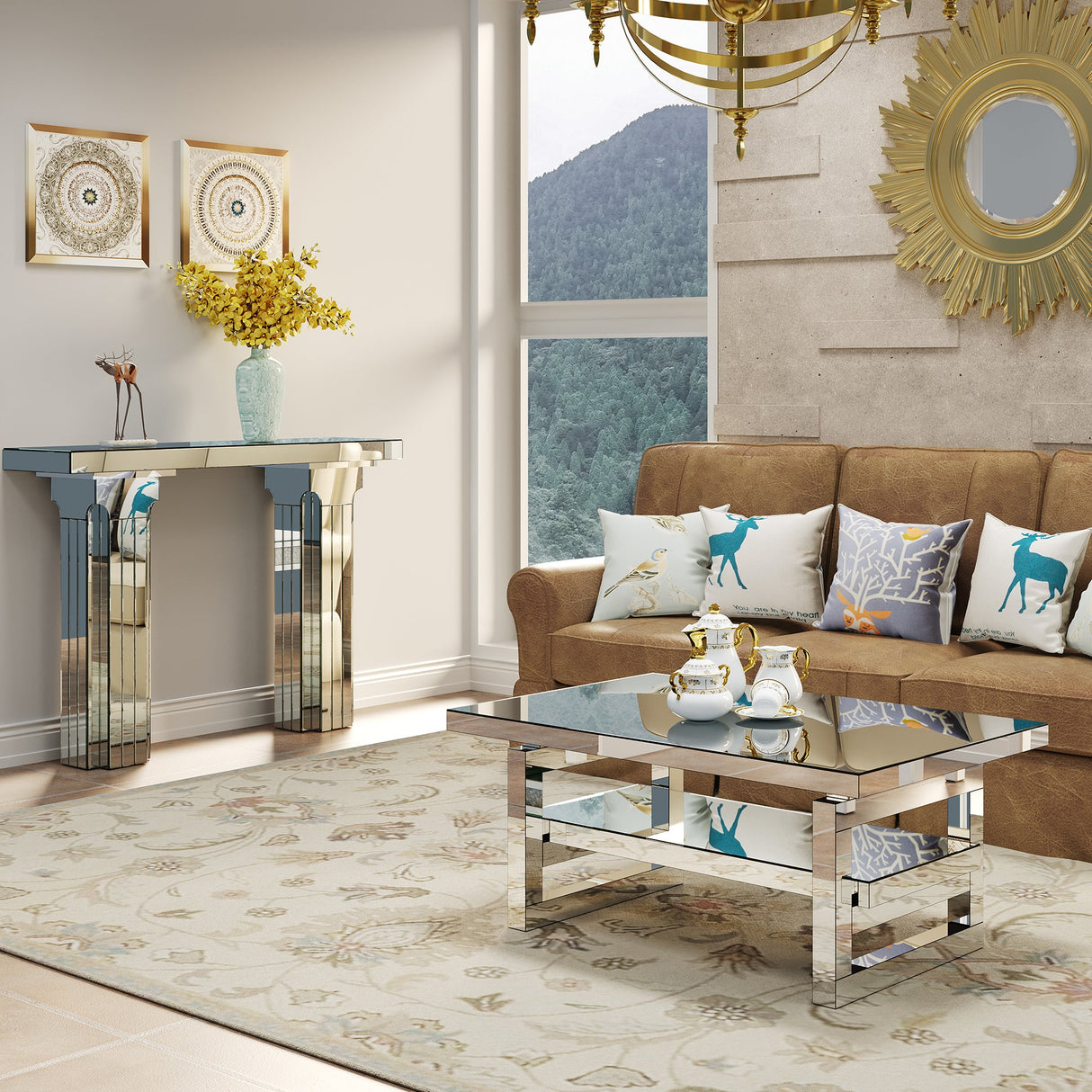 Mirrored Console Table Wide Bling