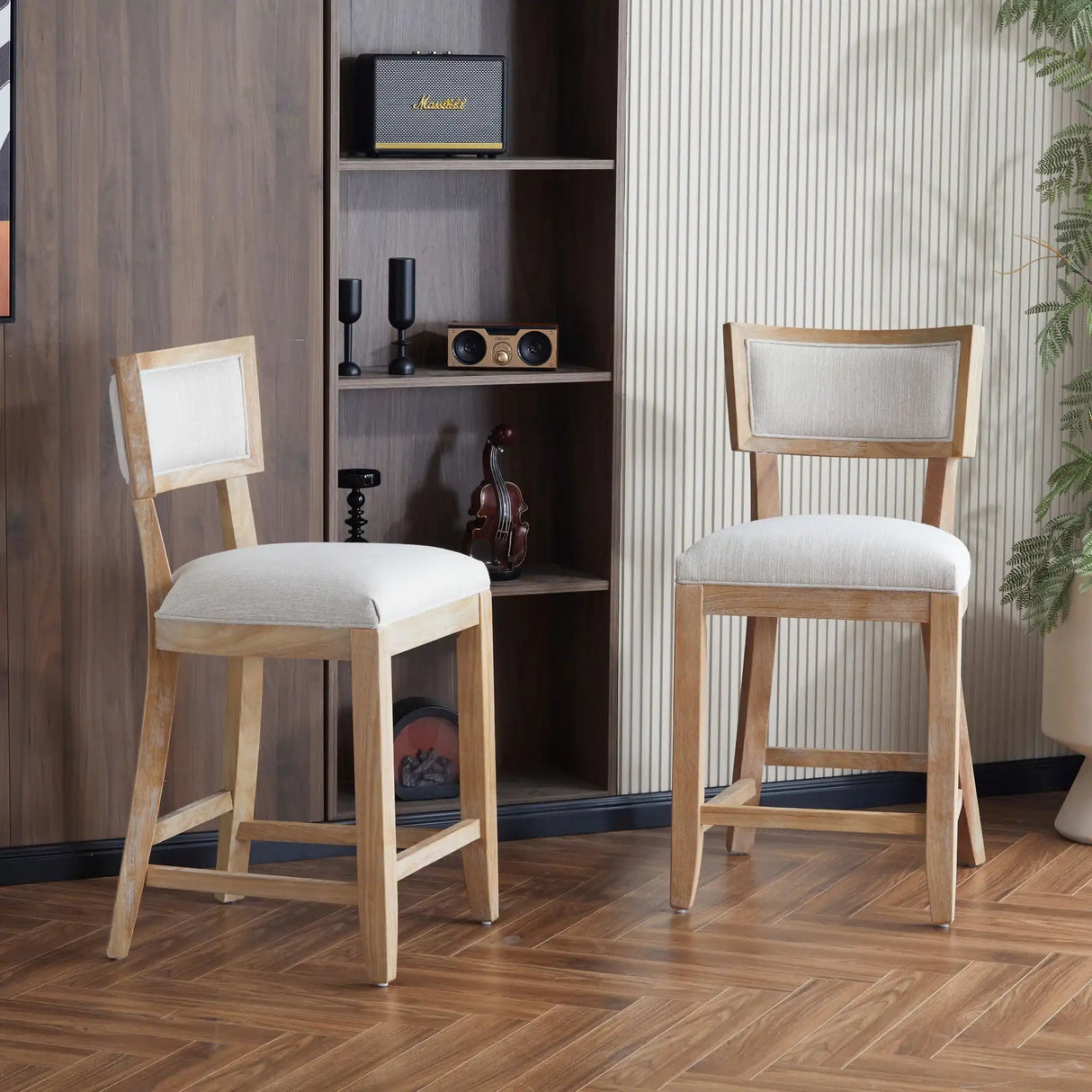 Upholstered Counter Height Bar Stools With Comfy Back (Set of 2)