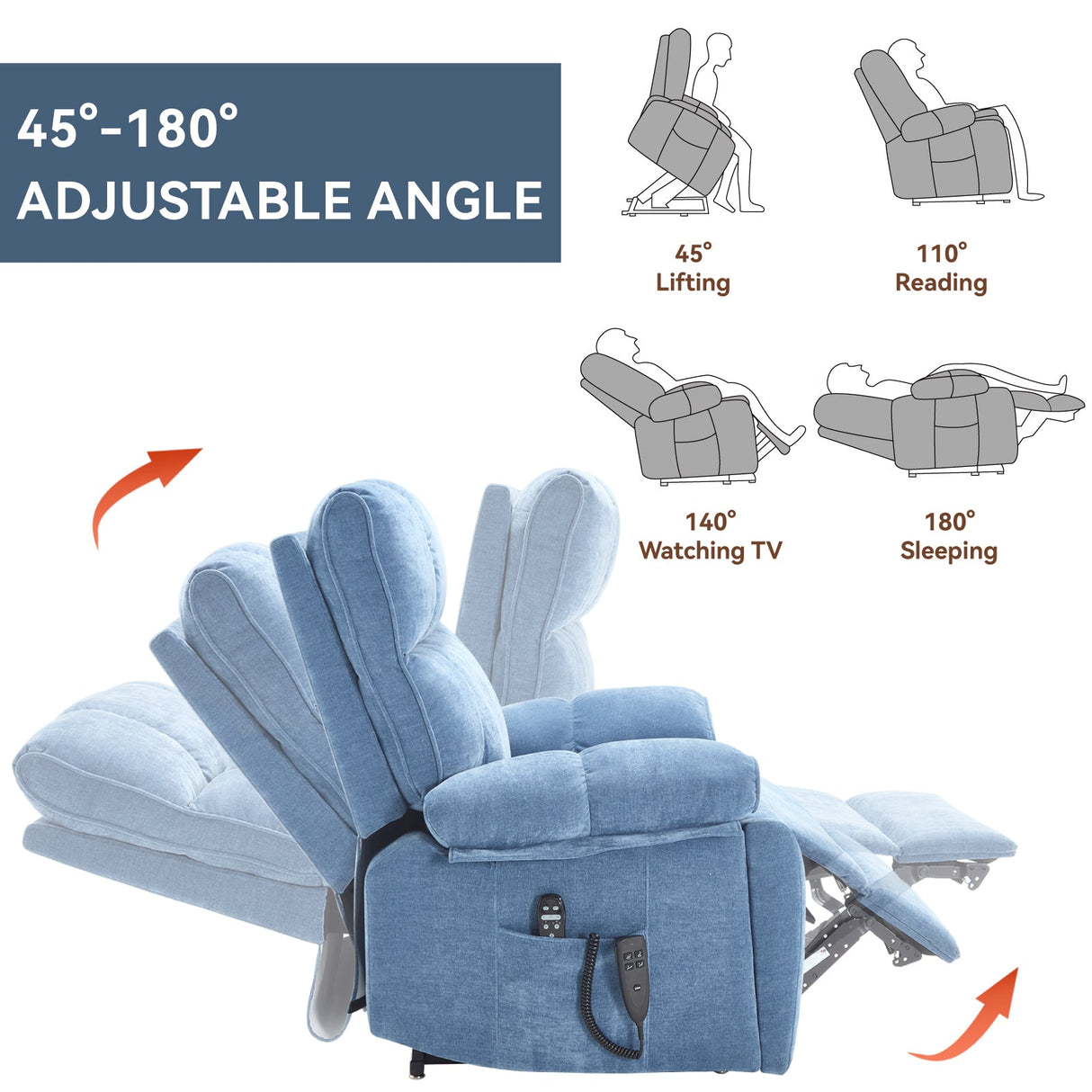 Blue Heat Massage Dual Motor Lift Recliner Chair