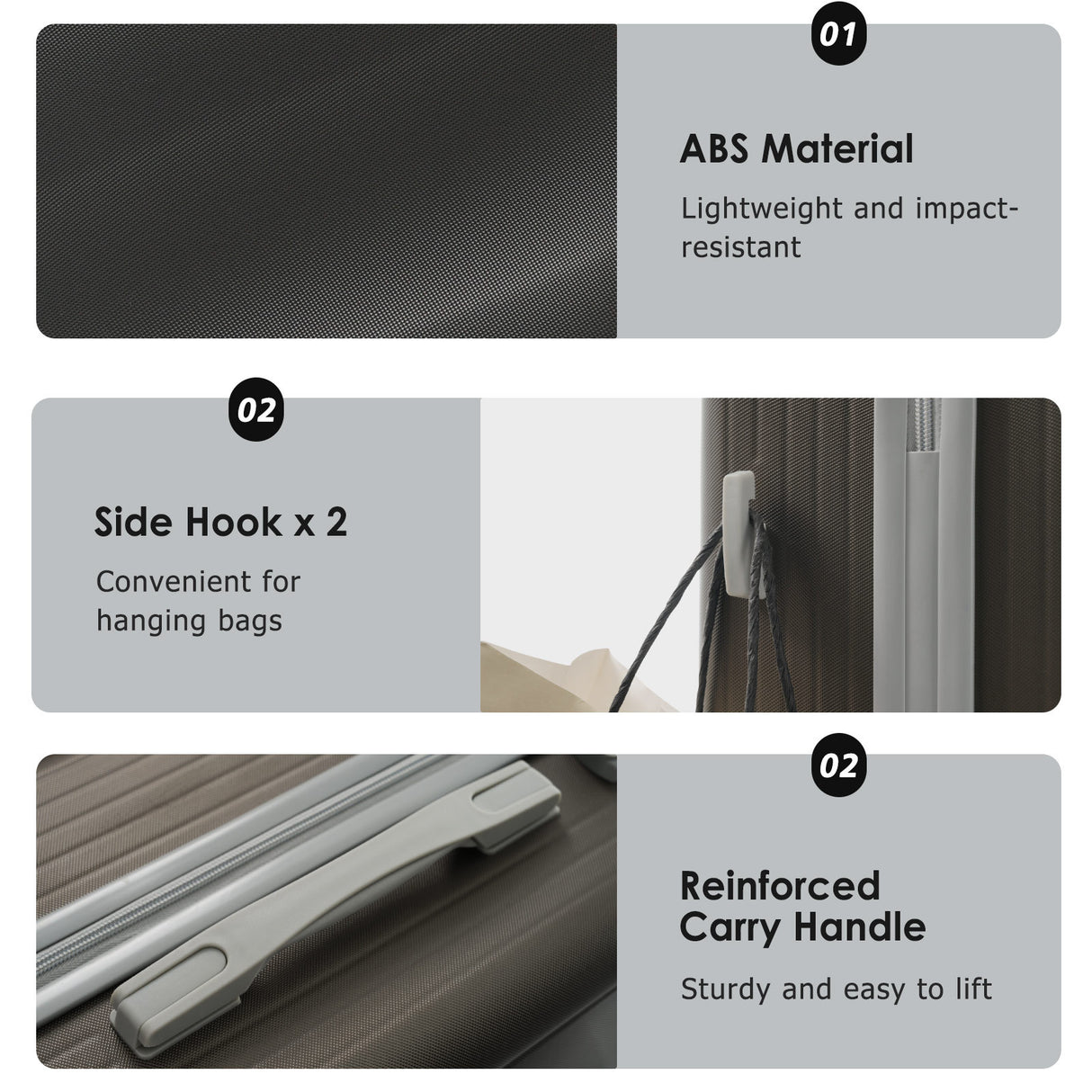 Luggage Set 3 Piece Lightweight Durable ABS Suitcases with TSA Lock