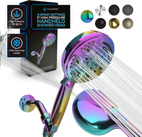 SparkPod-5-Inch-9-Spray-Setting-Rainbow-Handheld-Shower-Head-(Radiant-Rainbow)-Home-&-Kitchen