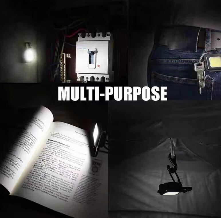 2-Pack Rechargeable COB Keychain Work Lights – EDC Flashlight with Folding Stand & Bottle Opener for Camping, Fishing, and Emergencies