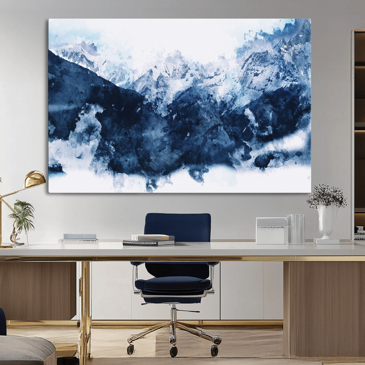 Abstract Blue Mountain Canvas Wall Art – Modern Triptych