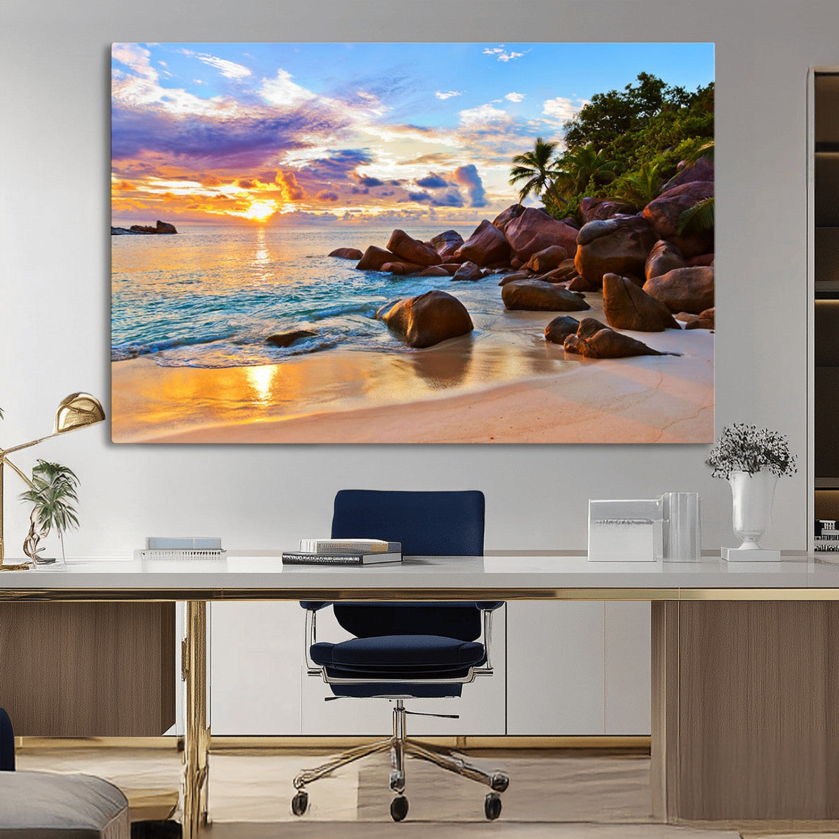 Tropical Island Beach Sunset Canvas Print