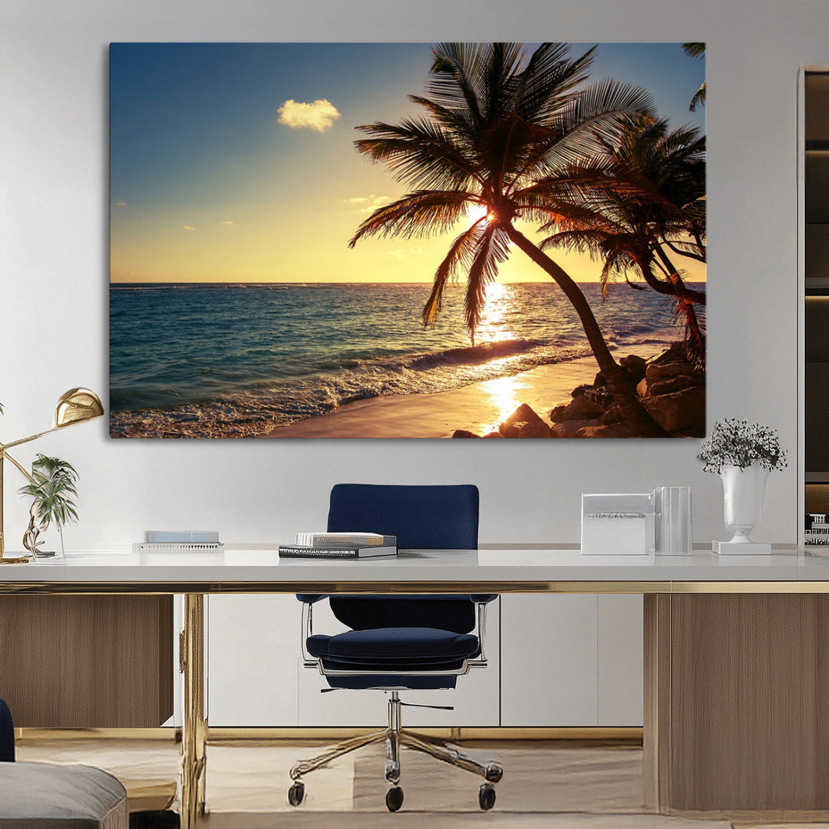 Sunset Palm Trees Wall Art Canvas Print