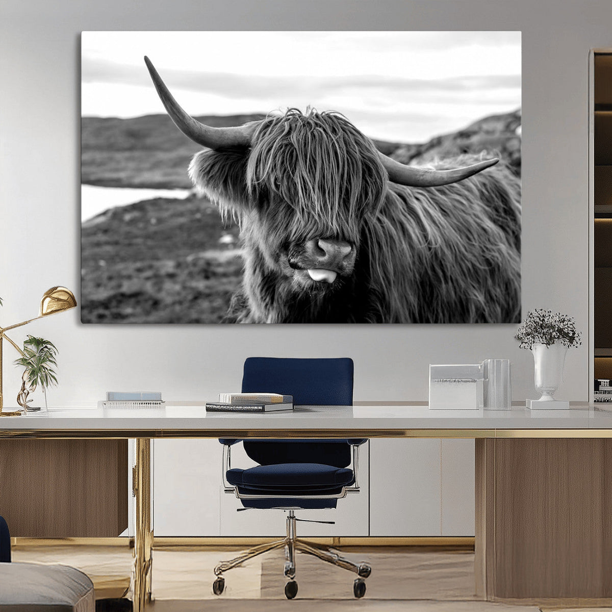 Longhorn Steer Canvas Print Wall Art, Highland Cow Canvas