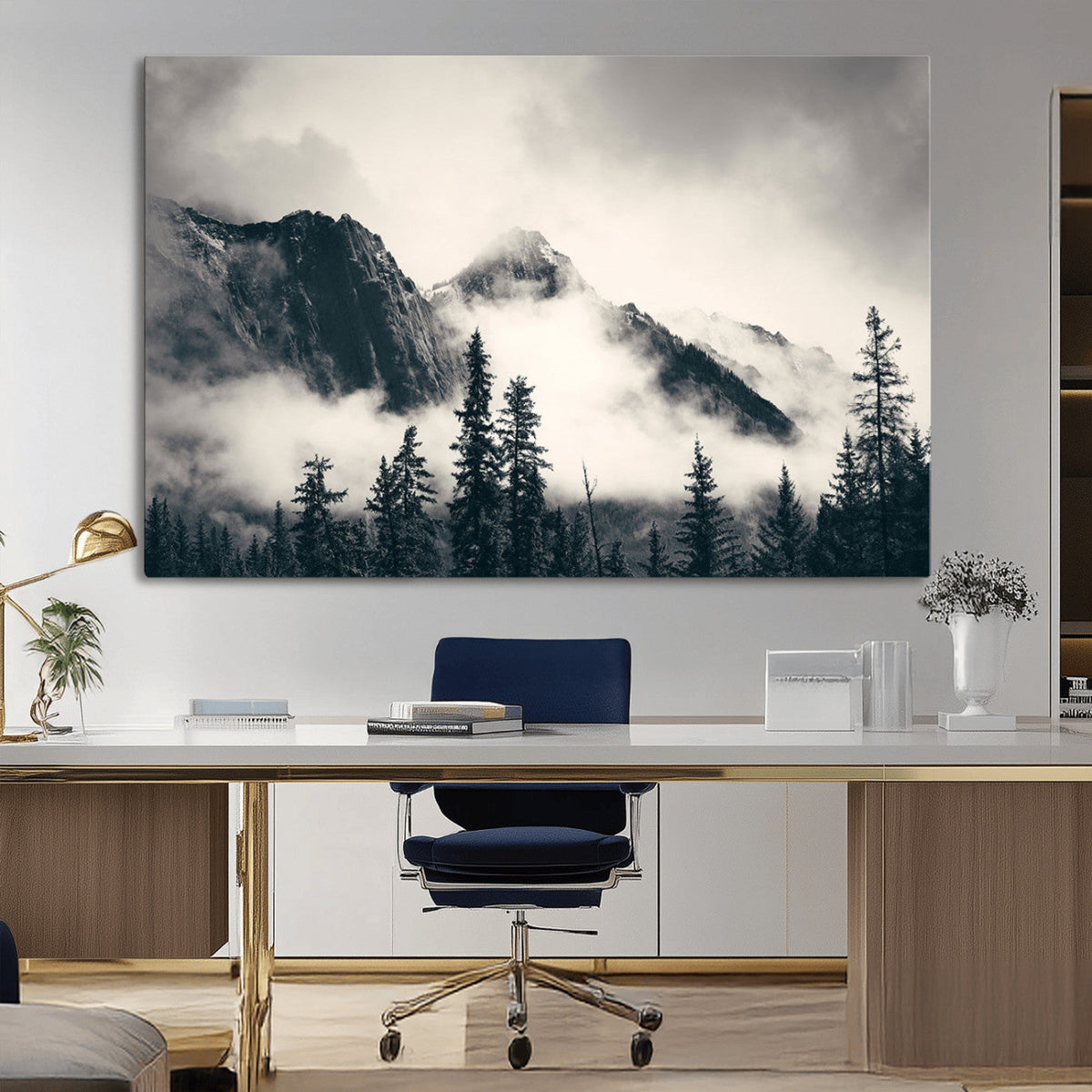 Large Foggy Mountain Forest Wall Art Canvas Print | Misty