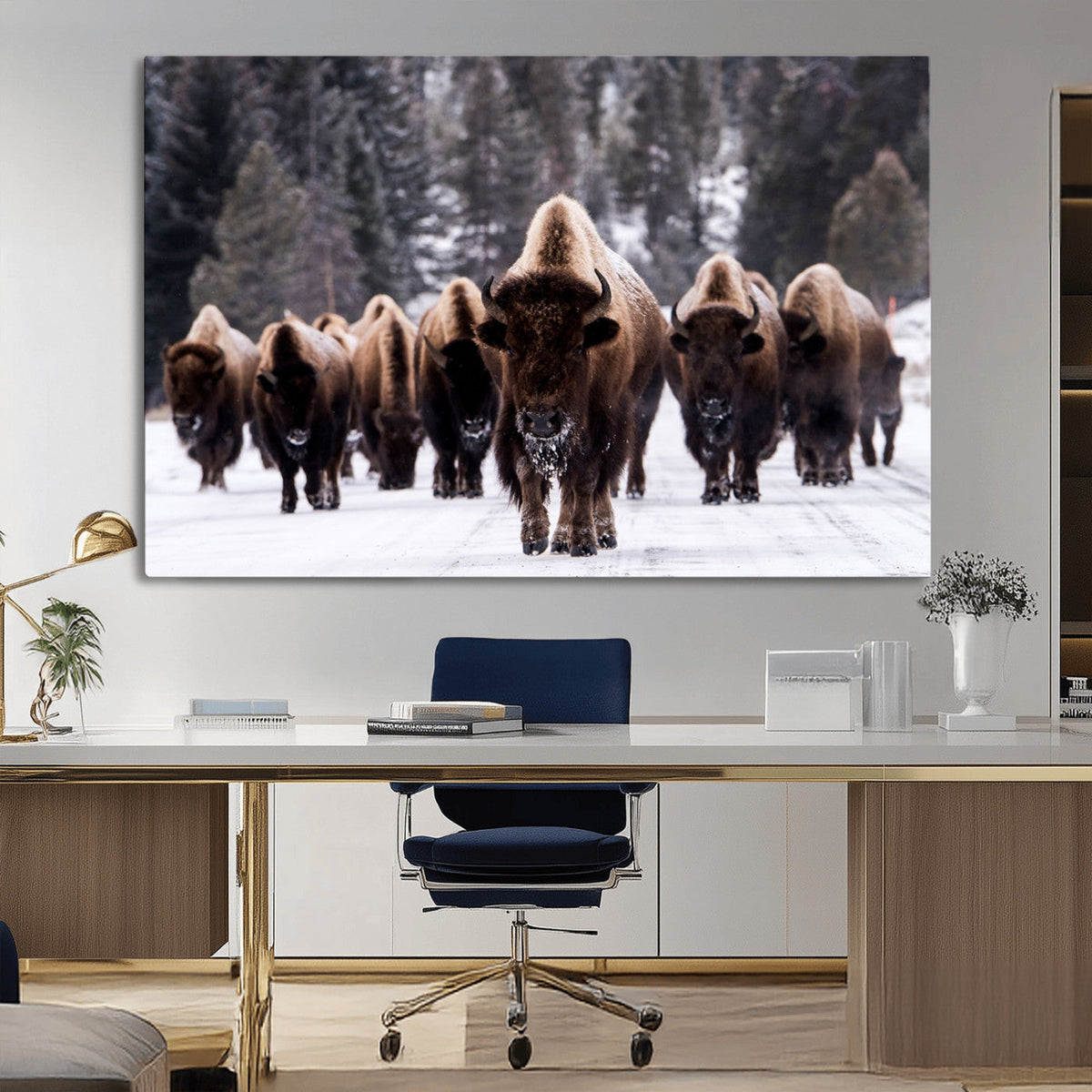 Bison Wall Art Canvas Print- Bison Herd Canvas Wall Art –