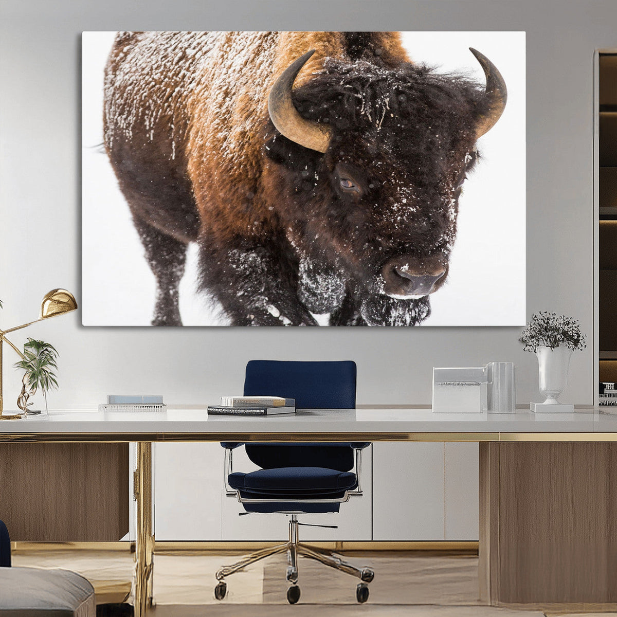 Bison Wall Art Canvas Print For Farmhouse, Wild Animal Wall