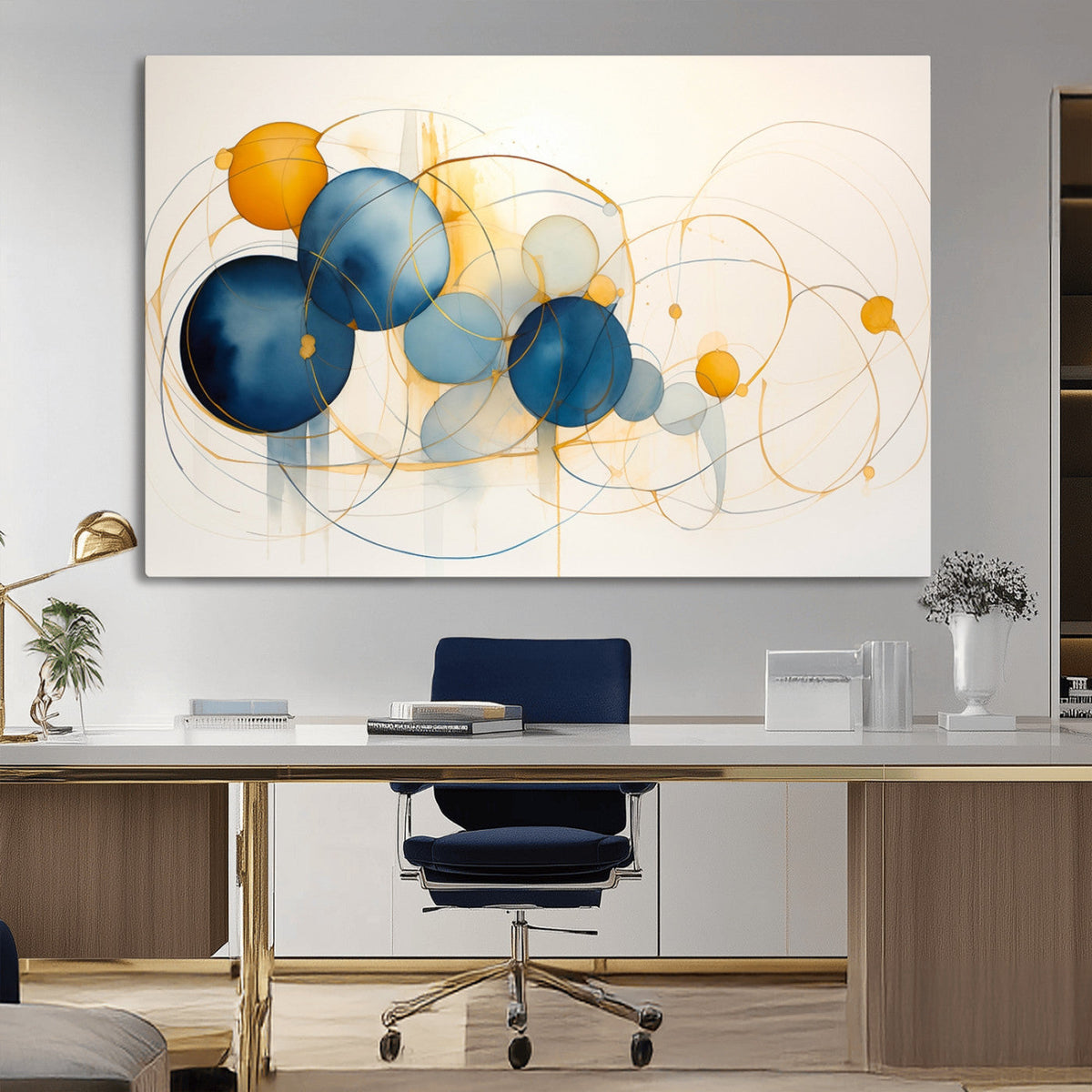 Geometric Blue Orange Abstract Wall Art Canvas, Geometric