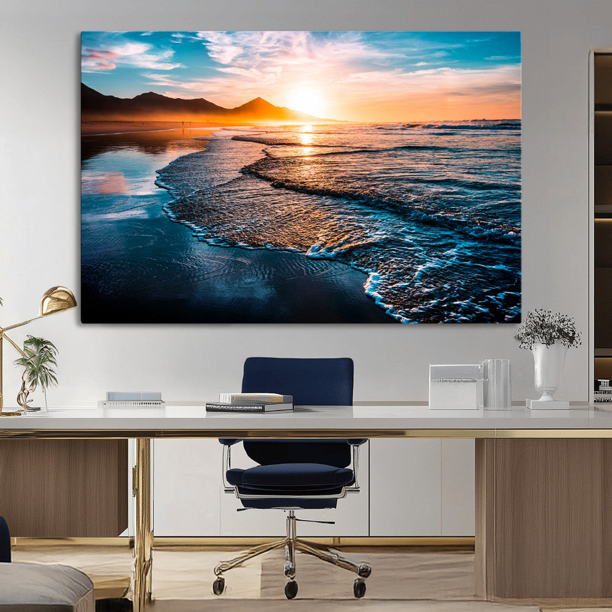 Sunset Beach Ocean Canvas Wall Art – Tranquil Ocean