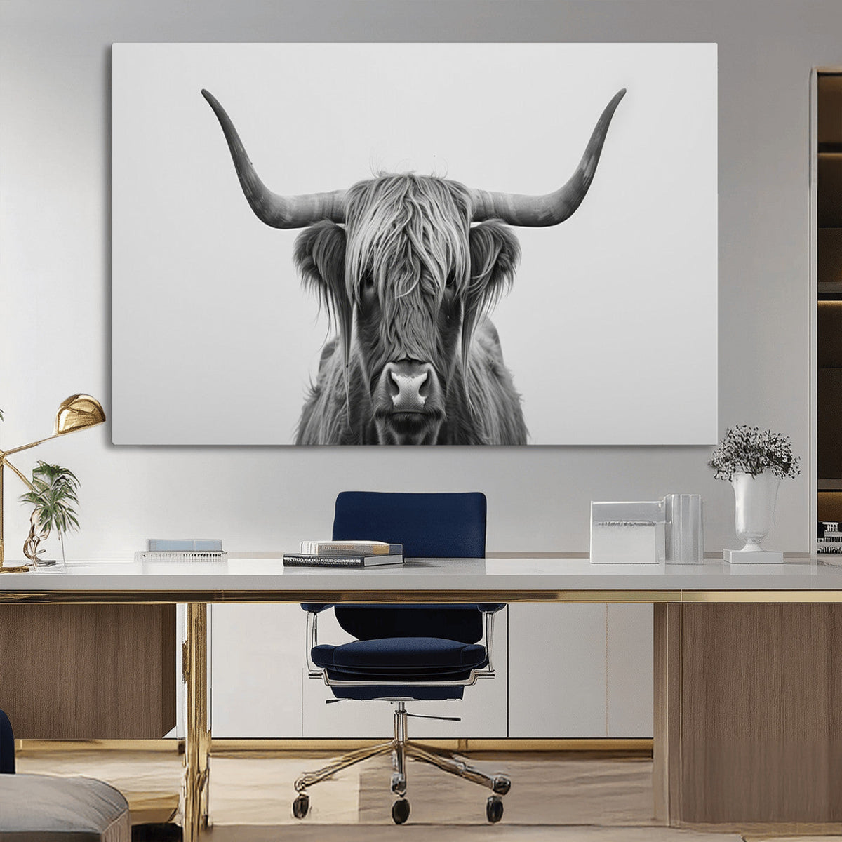 Farmhouse Longhorn Wall Art Canvas Print, Longhorn Texas