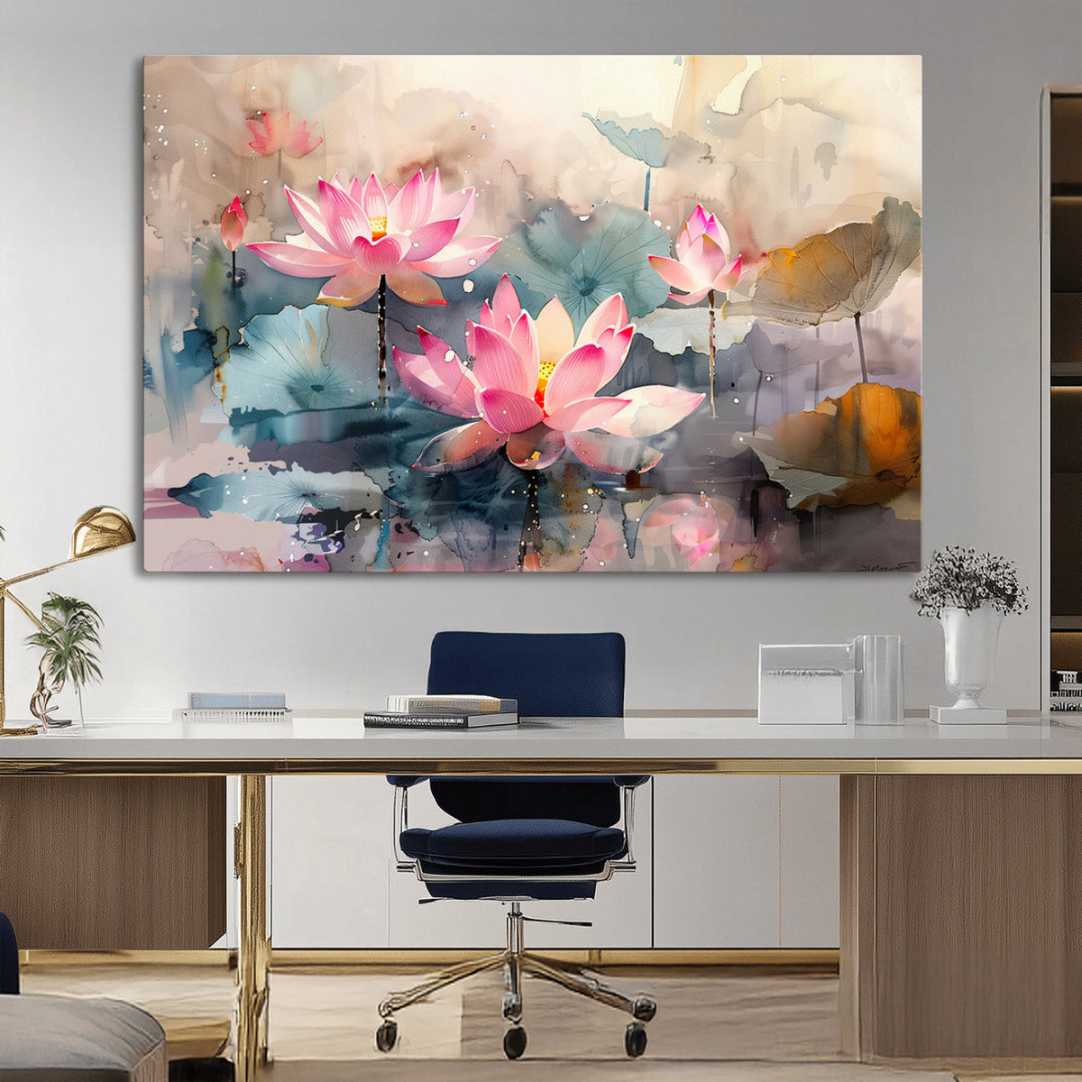 Lotus Flower Wall Art | 3-Panel Giclee Canvas Print of Pink