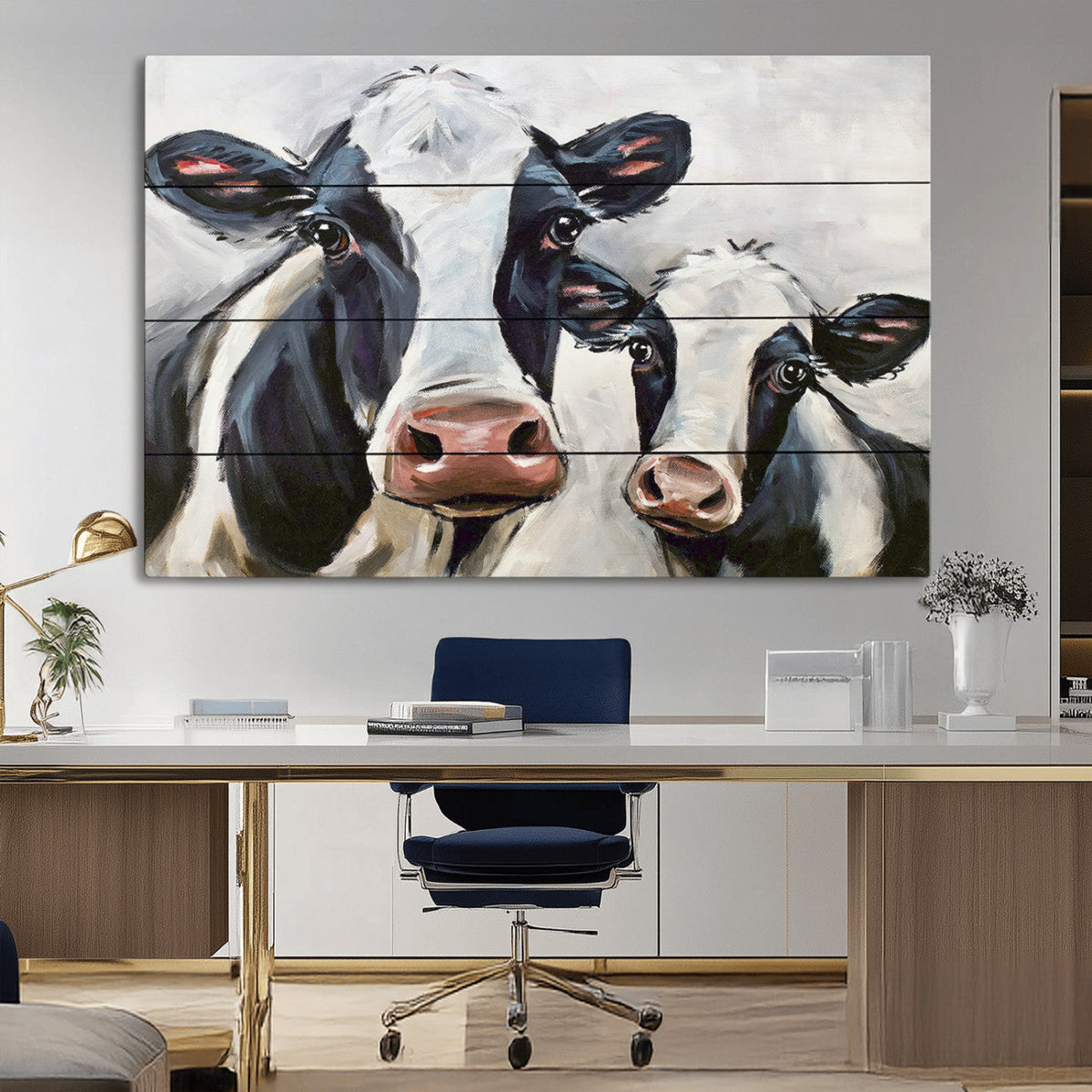 Vintage Baby and Mom Cattle Wall Art Canvas Print