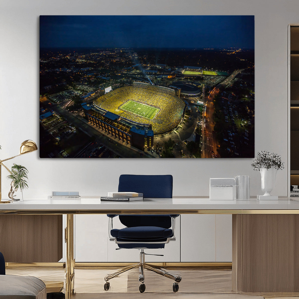 Michigan Stadium Night Game Wall Art – Sports Arena Aerial