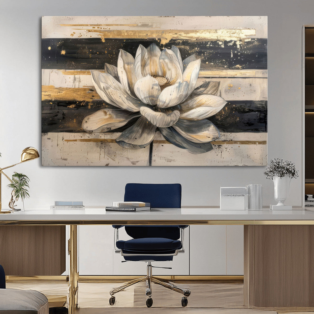 Lotus Flower Wall Art – Framed Abstract Floral Canvas