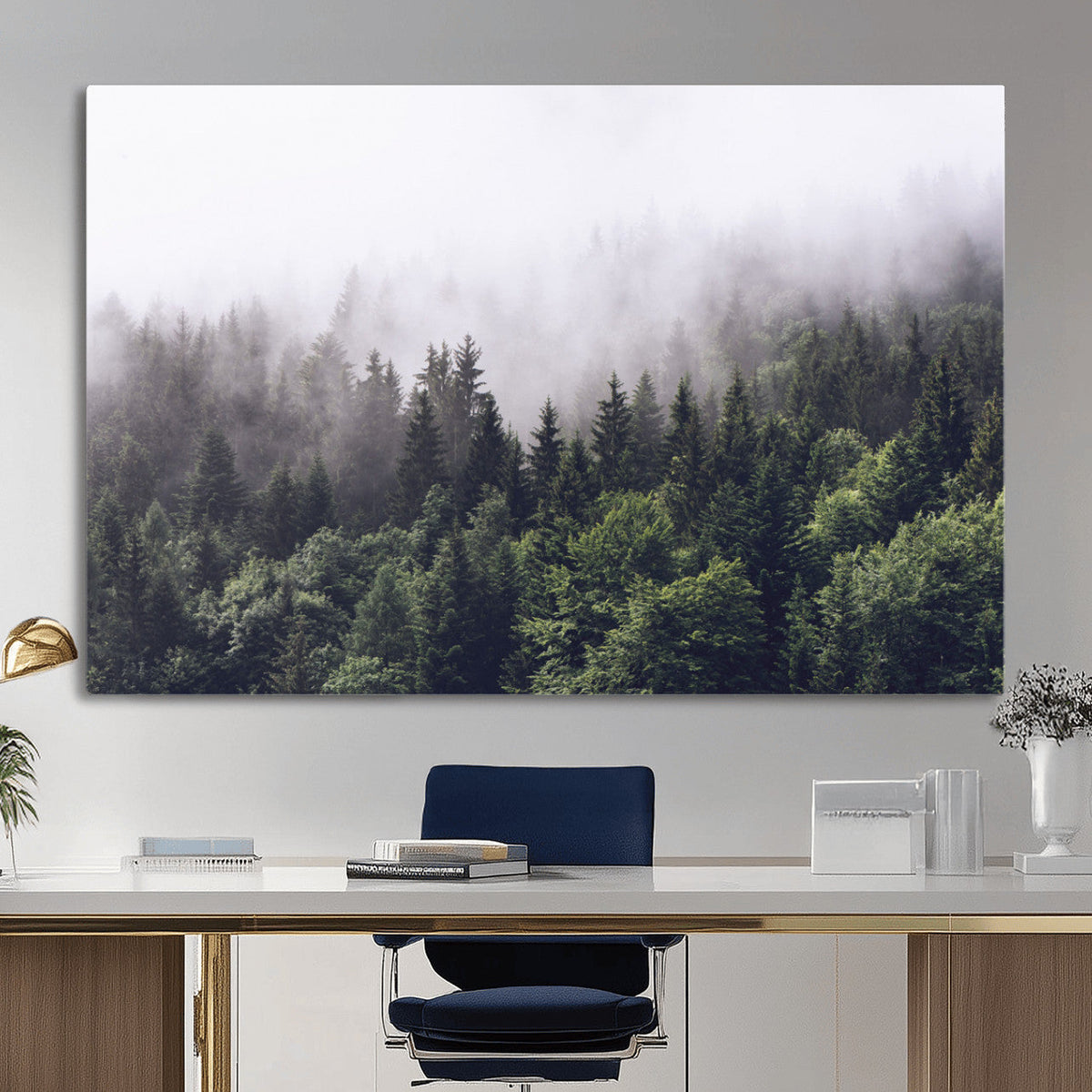 Misty Forest Wall Art | Foggy Forest Canvas Print | Large