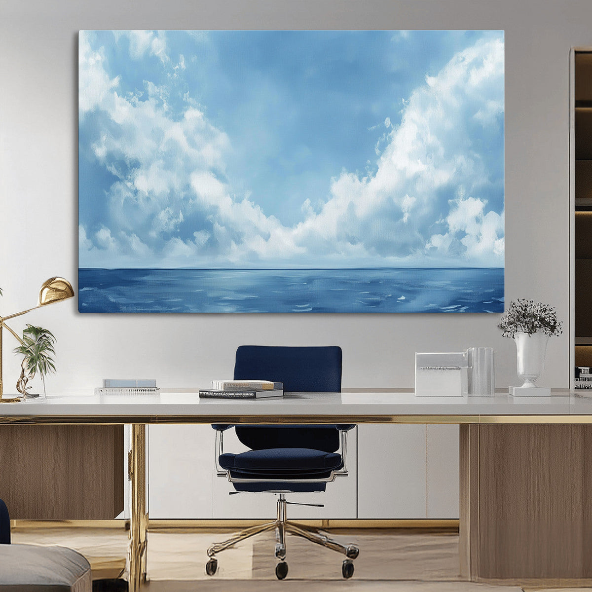 Abstract Ocean Print Artwork- Serene Blue Ocean Canvas Wall